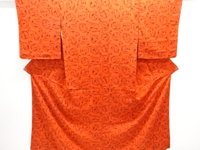 JAPANESE KIMONO / SILK / TAISHO ROMAN STYLE / WOVEN ROUNDEL & FLORAL PLANTS